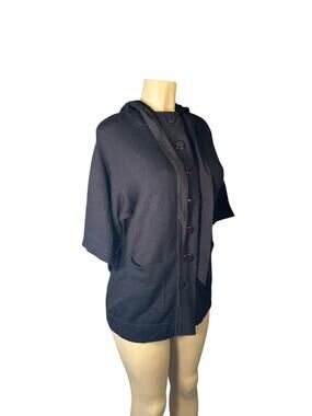 Women S Uluru 100% Merino Wool Black Cardigan Long Sweater Button Hood 3/4 Slv